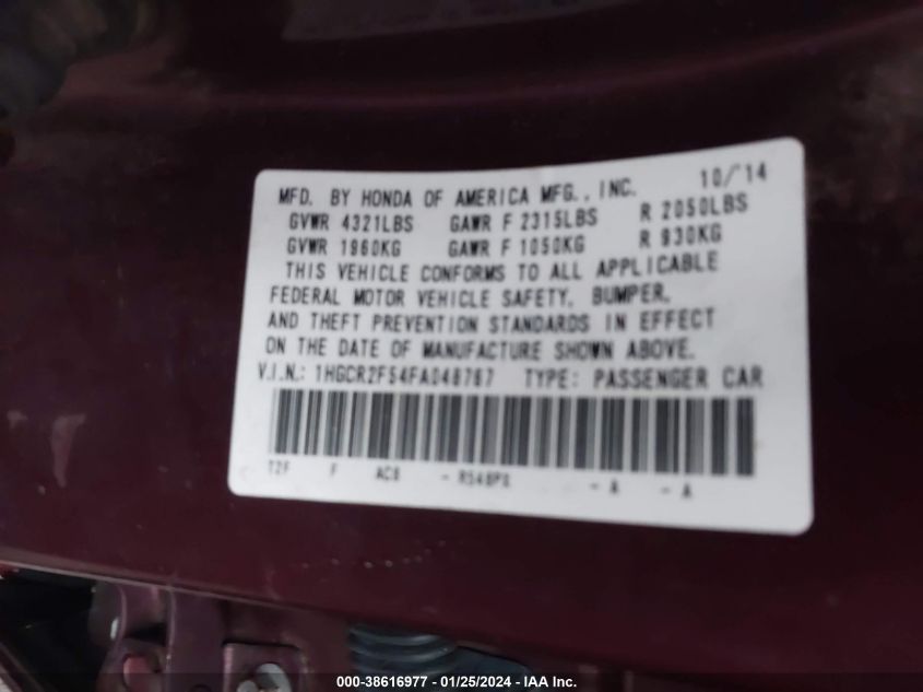 1HGCR2F54FA048767 | 2015 HONDA ACCORD