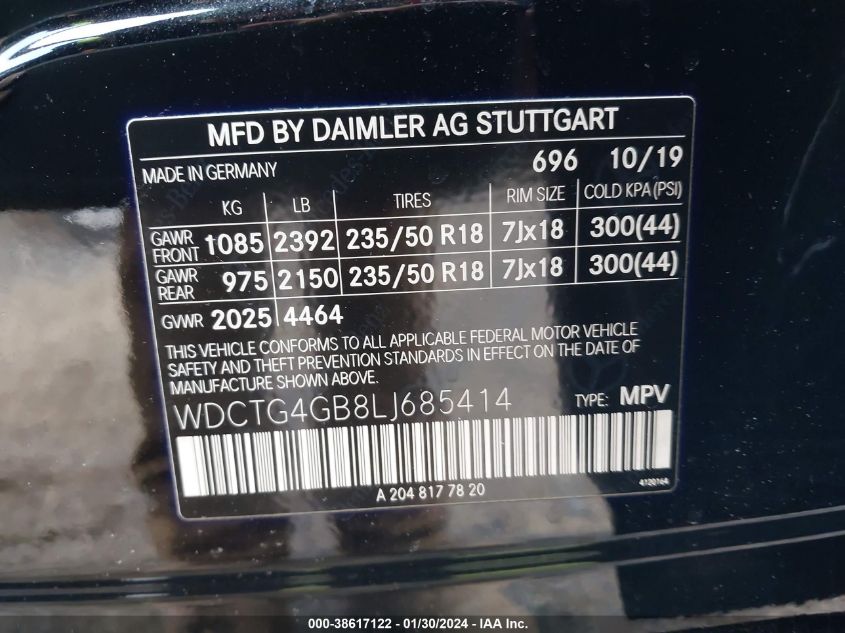2020 MERCEDES-BENZ GLA 250 4MATIC - WDCTG4GB8LJ685414