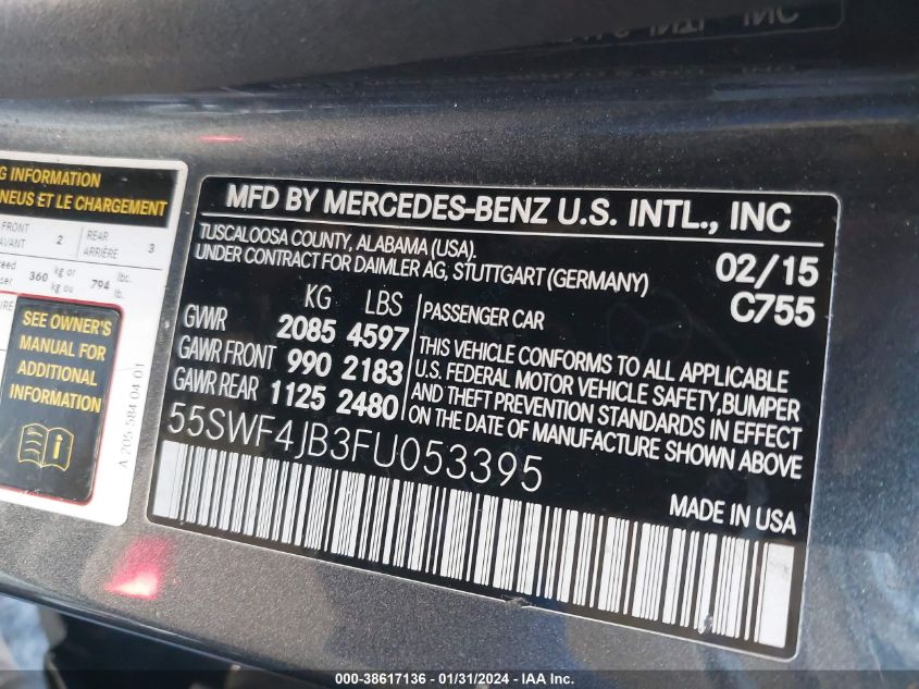 2015 MERCEDES-BENZ C 300 LUXURY/SPORT - 55SWF4JB3FU053395