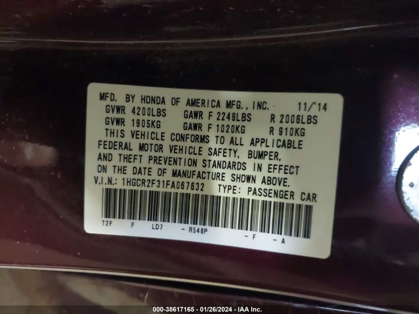 2015 HONDA ACCORD LX - 1HGCR2F31FA067632