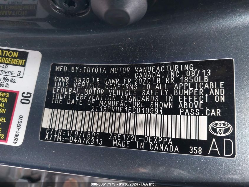 2014 TOYOTA COROLLA LE ECO PLUS - 2T1BPRHE1EC010994