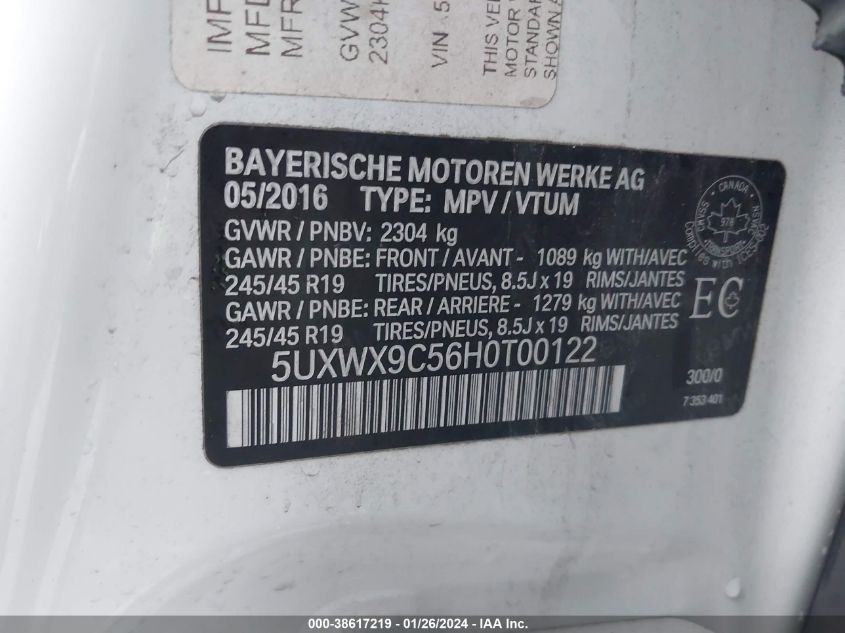 2017 BMW X3 XDRIVE28I - 5UXWX9C56H0T00122
