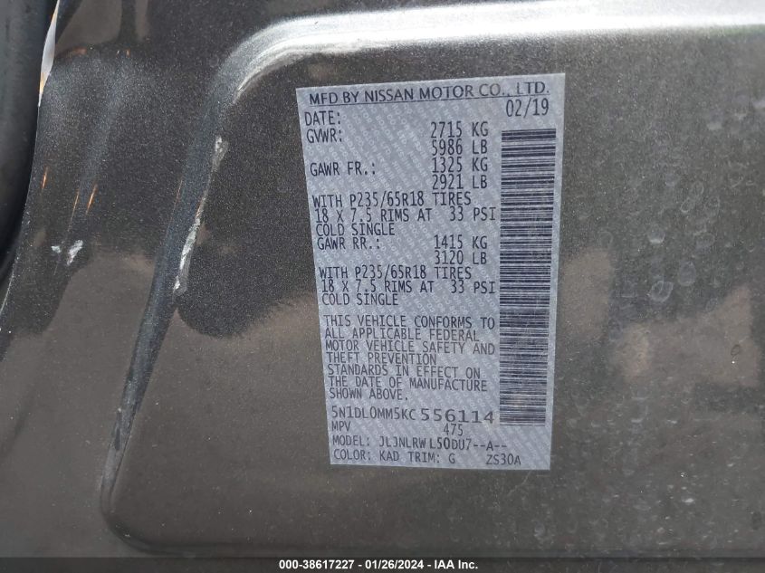 2019 INFINITI QX60 LUXE/PURE - 5N1DL0MM5KC556114