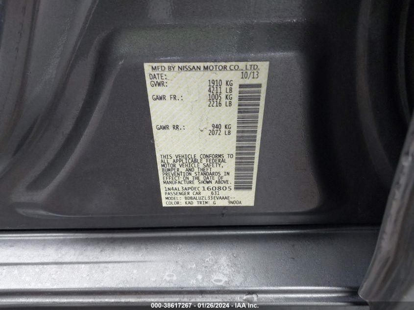 2014 NISSAN ALTIMA 2.5/S/SV/SL - 1N4AL3AP0EC160805