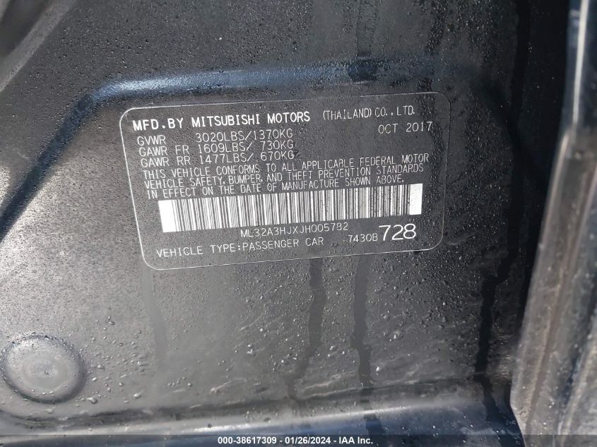 2018 MITSUBISHI MIRAGE ES - ML32A3HJXJH005782