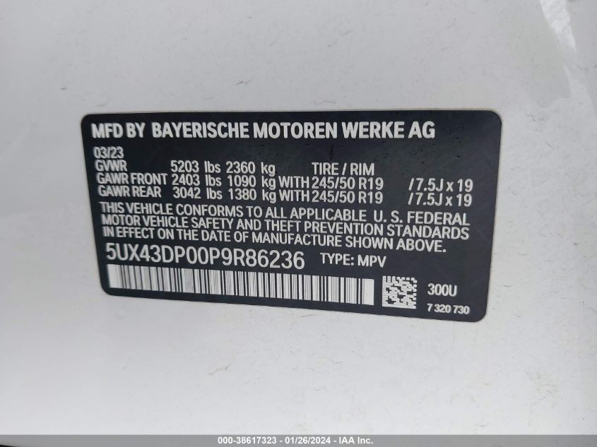 5UX43DP00P9R86236 2023 BMW X3, photo no. 9