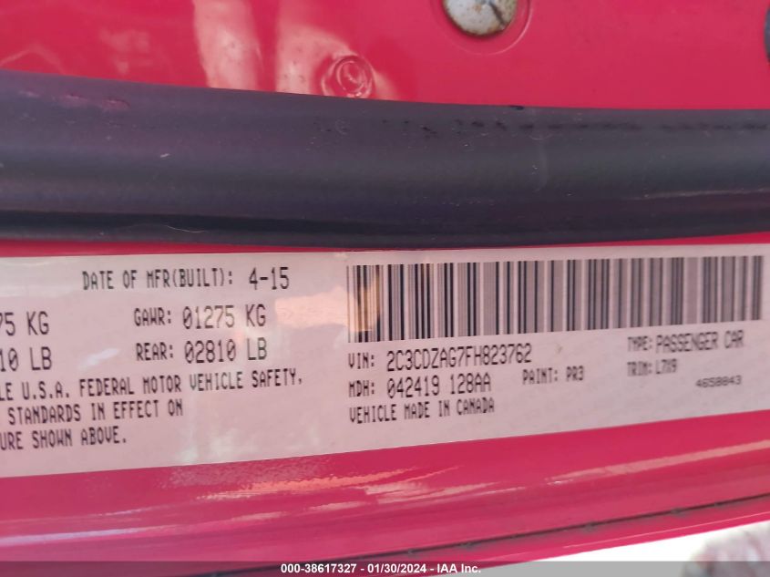 2015 DODGE CHALLENGER SXT - 2C3CDZAG7FH823762