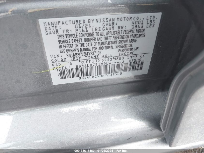 2021 NISSAN SENTRA SV - 3N1AB8CV3MY237102