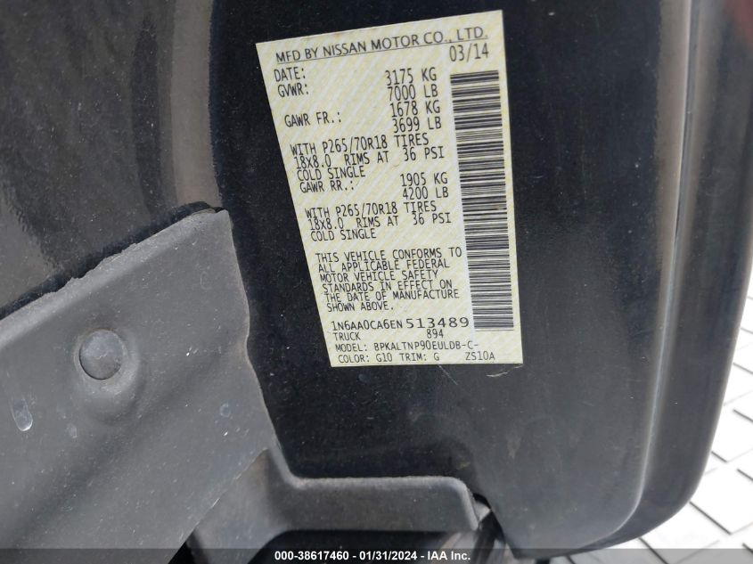 2014 NISSAN TITAN S/SV - 1N6AA0CA6EN513489