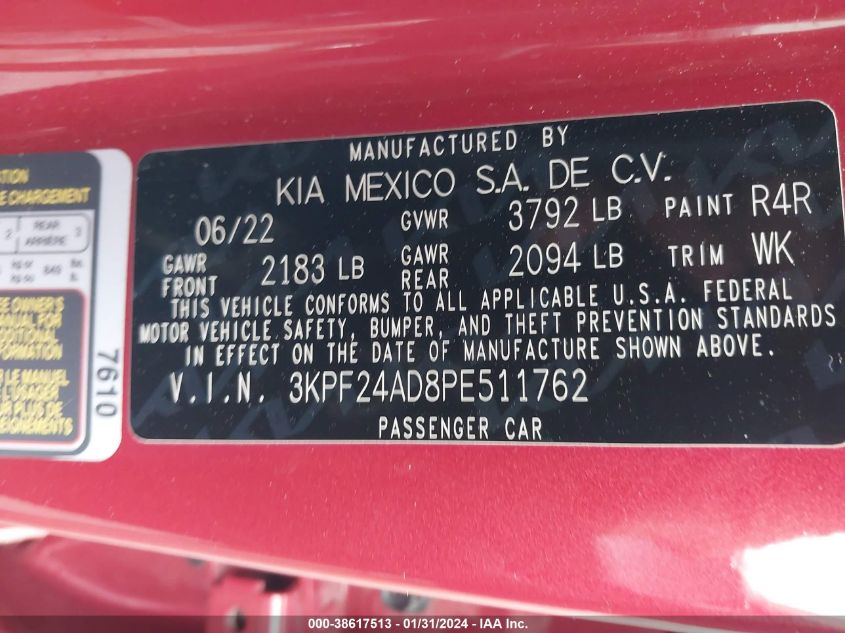 2023 KIA FORTE LXS - 3KPF24AD8PE511762