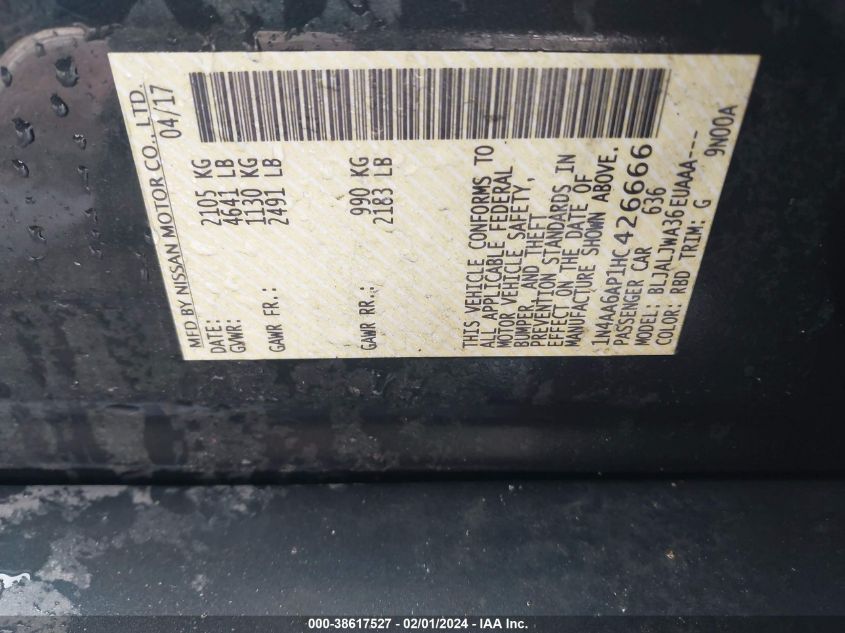 2017 NISSAN MAXIMA 3.5 SV - 1N4AA6AP1HC426666