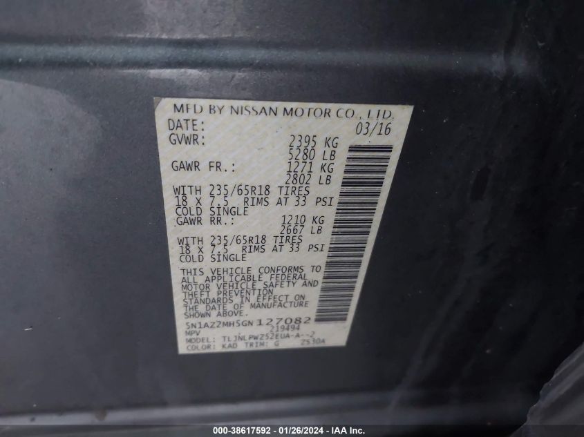 2016 NISSAN MURANO S - 5N1AZ2MH5GN127082