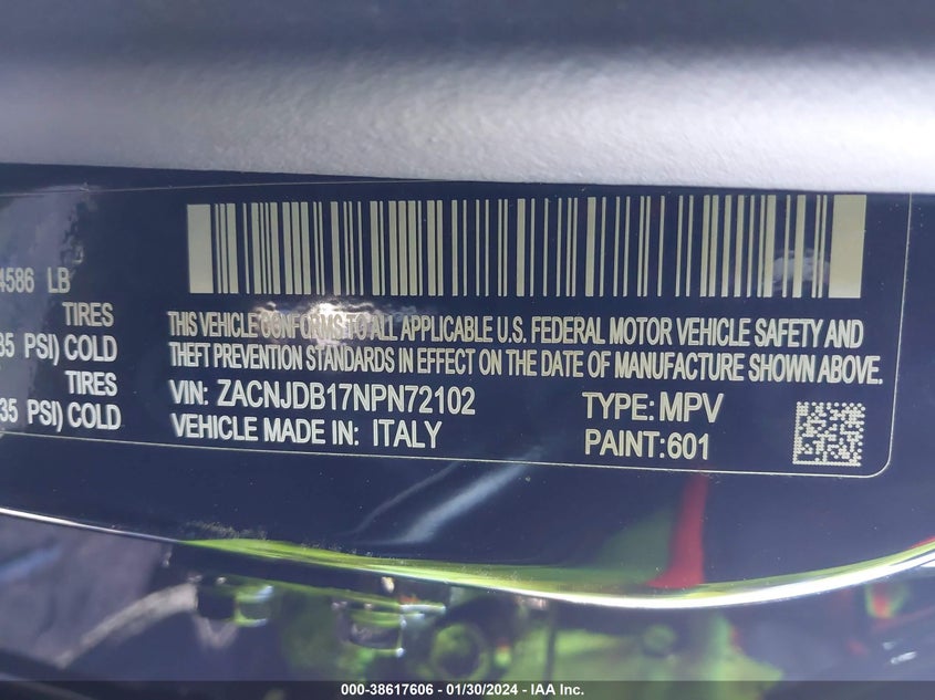 VIN ZACNJDB17NPN72102 2022 JEEP RENEGADE LATITUDE 4X4