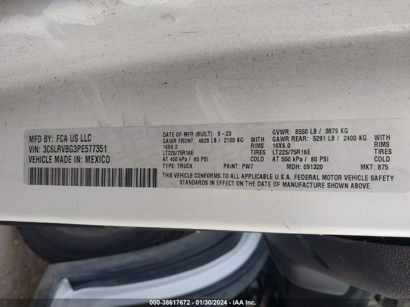 2023 RAM PROMASTER CARGO VAN 1500 HIGH - 3C6LRUBG3PE577351
