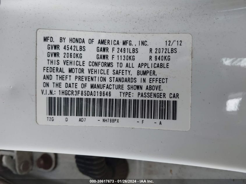 2013 HONDA ACCORD EXL - 1HGCR3F85DA019646