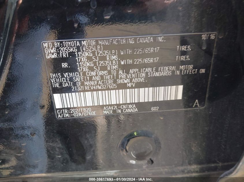 2017 TOYOTA RAV4 LE - 2T3ZFREV4HW327605