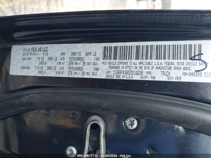 2016 RAM 1500 EXPRESS - 1C6RR7KG0GS316228