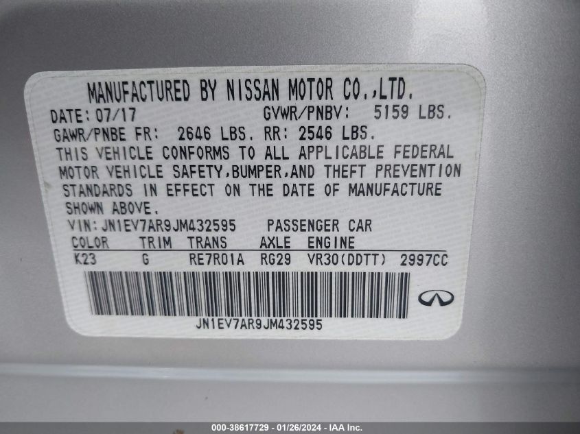 2018 INFINITI Q50 3.0T LUXE - JN1EV7AR9JM432595