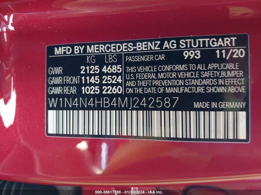 VIN W1N4N4HB4MJ242587 2021 MERCEDES-BENZ GLA 250 4MATIC