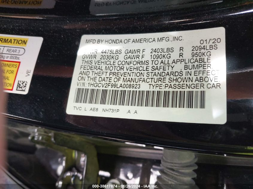 2020 HONDA ACCORD TOURING - 1HGCV2F99LA008923