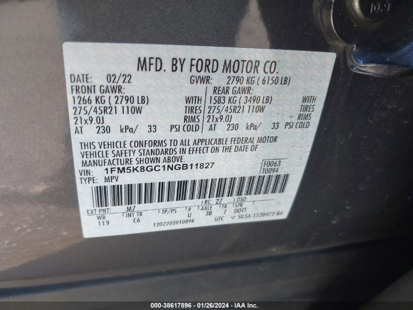 2022 FORD EXPLORER ST - 1FM5K8GC1NGB11827