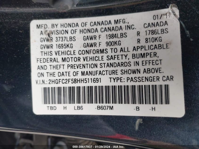 2017 HONDA CIVIC LX - 2HGFC2F58HH511691