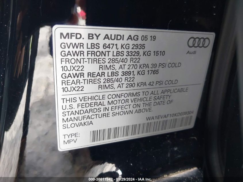 2019 AUDI Q8 55 PREMIUM - WA1EVAF10KD039304