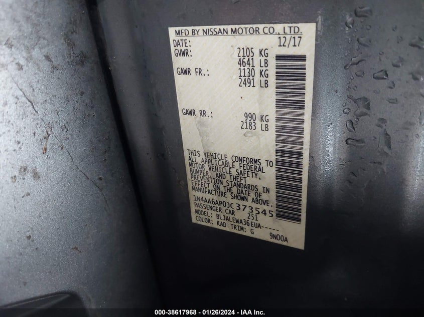 VIN 1N4AA6AP0JC373545 2018 NISSAN MAXIMA 3.5 SL