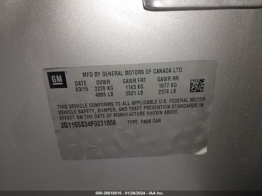 2015 CHEVROLET IMPALA LTZ - 2G1165S34F9231868