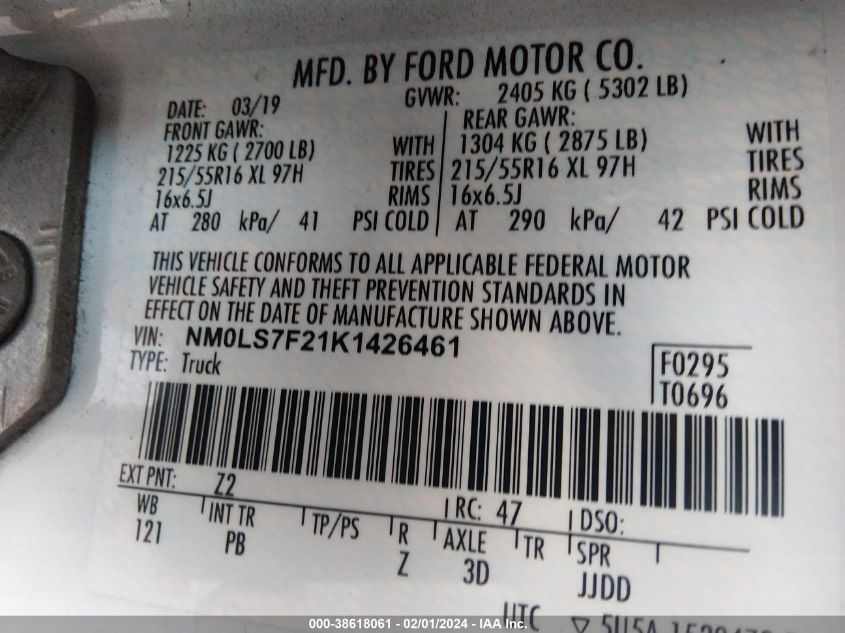 2019 FORD TRANSIT CONNECT XLT - NM0LS7F21K1426461