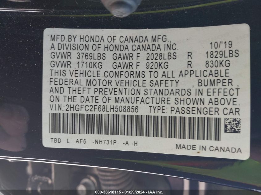 2020 HONDA CIVIC LX - 2HGFC2F68LH508856