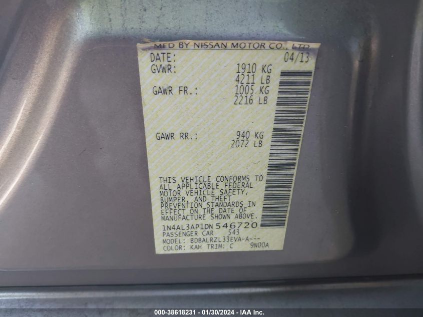 2013 NISSAN ALTIMA 2.5 S - 1N4AL3AP1DN546720