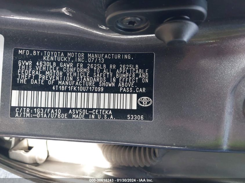 2013 TOYOTA CAMRY L - 4T1BF1FK1DU717099
