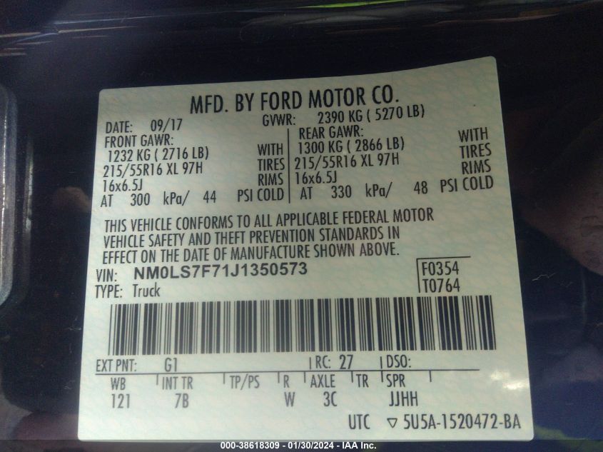 2018 FORD TRANSIT CONNECT XLT - NM0LS7F71J1350573