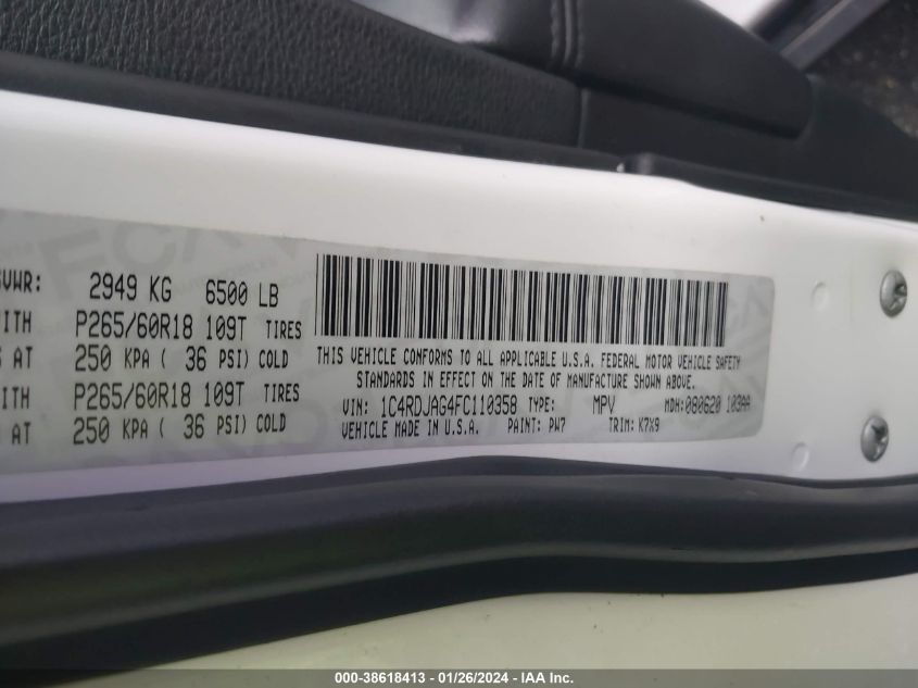 2015 DODGE DURANGO SXT - 1C4RDJAG4FC110358