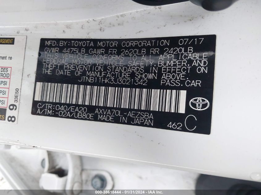 2018 TOYOTA CAMRY SE - JTNB11HK3J3021342