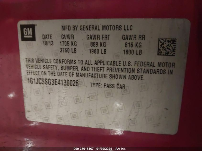 2014 CHEVROLET SONIC LT AUTO - 1G1JC5SG3E4130026
