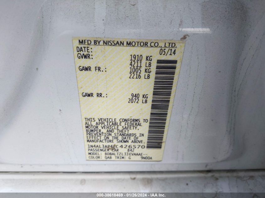 2014 NISSAN ALTIMA 2.5 SV - 1N4AL3AP4EC426570