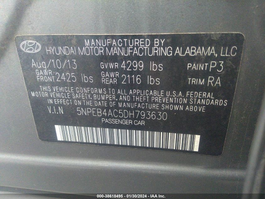 2013 HYUNDAI SONATA GLS - 5NPEB4AC5DH793630