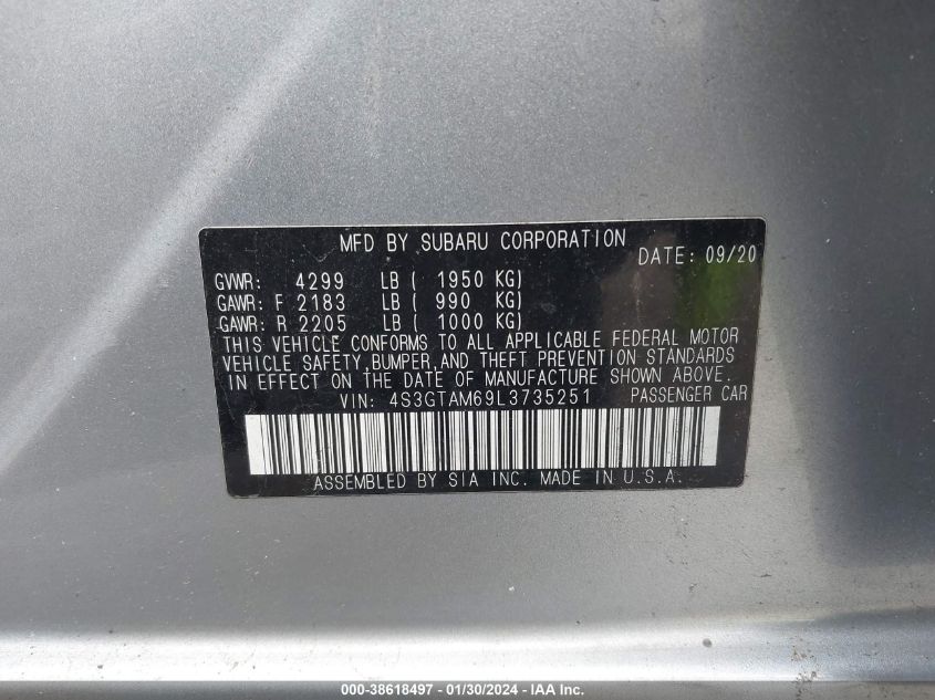 2020 SUBARU IMPREZA SPORT 5-DOOR - 4S3GTAM69L3735251
