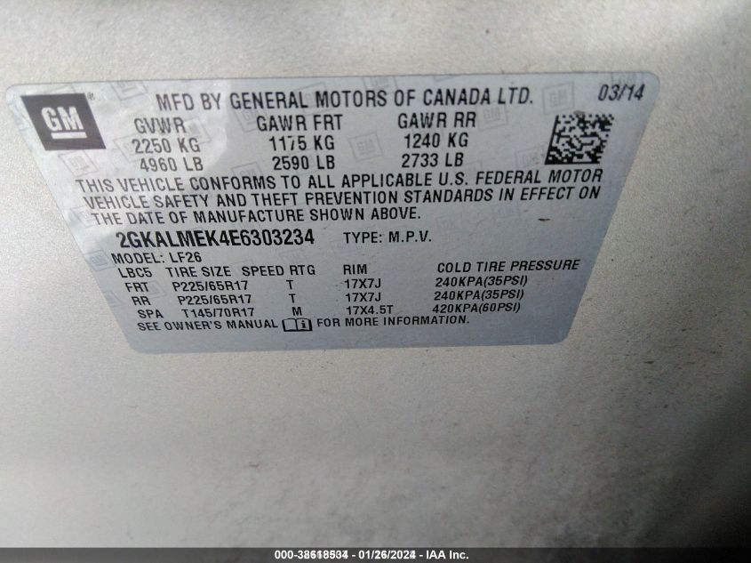 2014 GMC TERRAIN SLE-1 2GKALMEK4E6303234