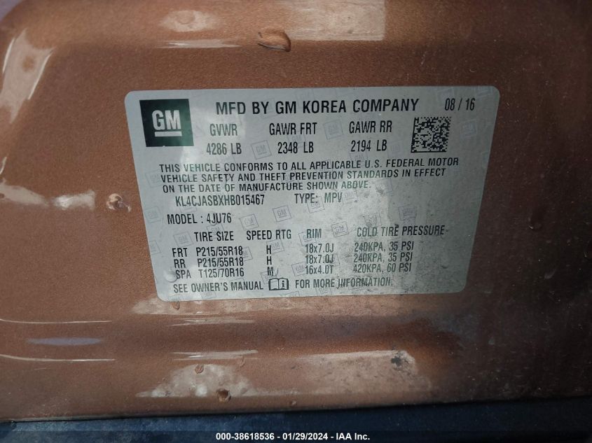 2017 BUICK ENCORE PREFERRED - KL4CJASBXHB015467