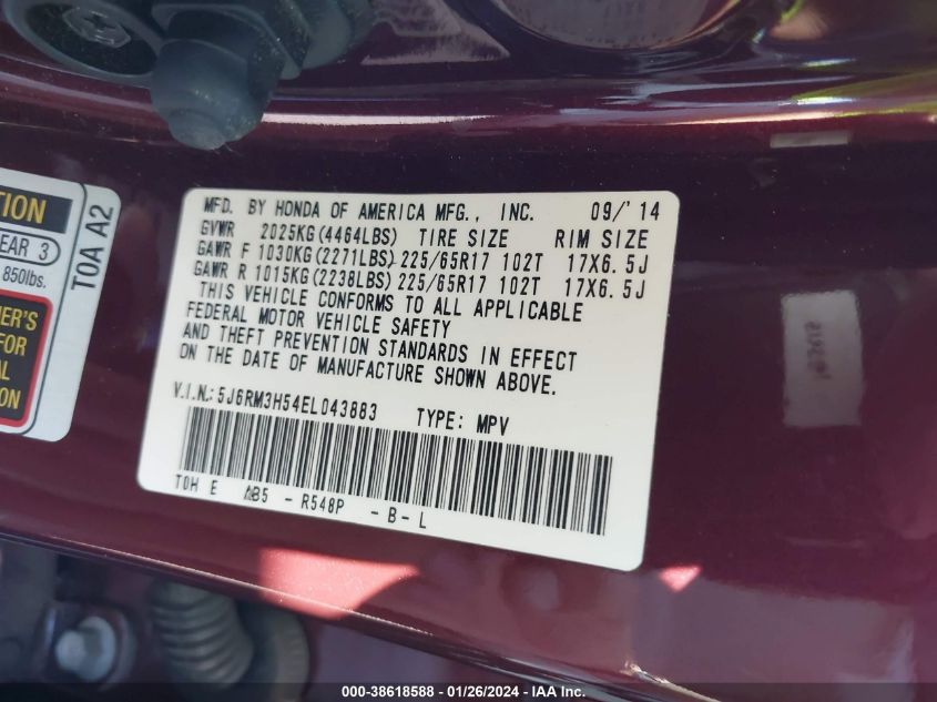 2014 HONDA CR-V EX - 5J6RM3H54EL043883