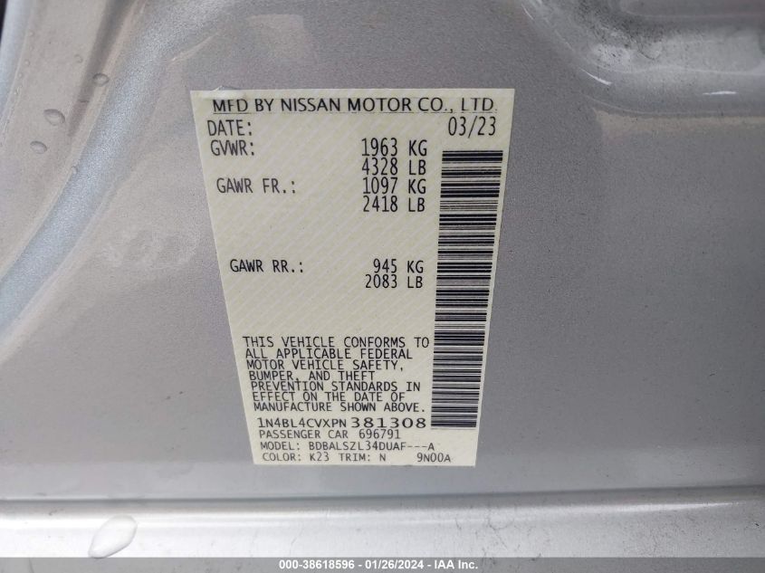 2023 NISSAN ALTIMA SR FWD - 1N4BL4CVXPN381308