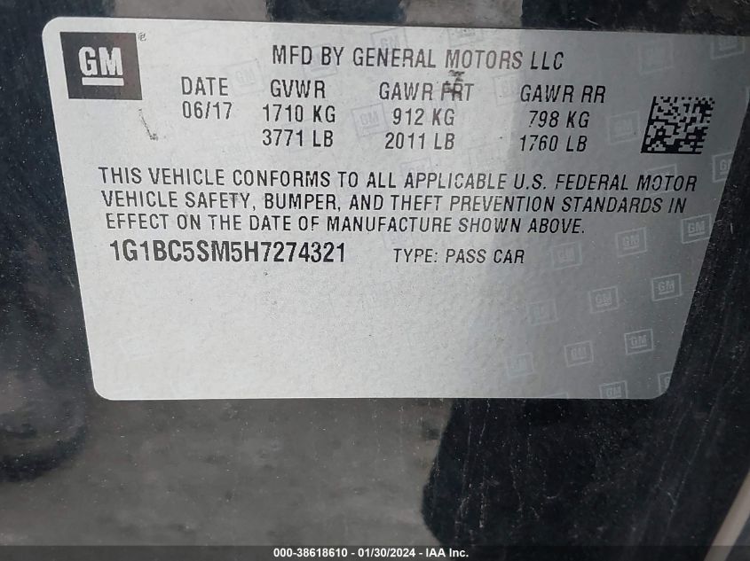 2017 CHEVROLET CRUZE LS - 1G1BC5SM5H7274321