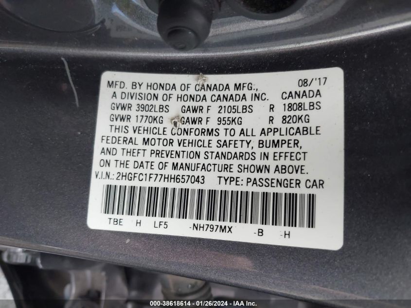2017 HONDA CIVIC EX-L - 2HGFC1F77HH657043