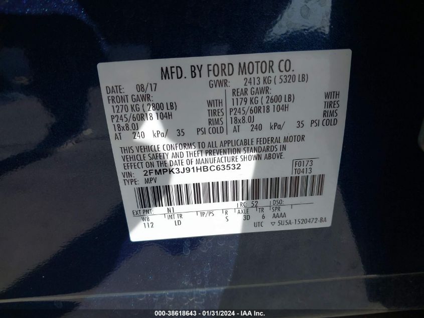 2017 FORD EDGE SEL - 2FMPK3J91HBC63532