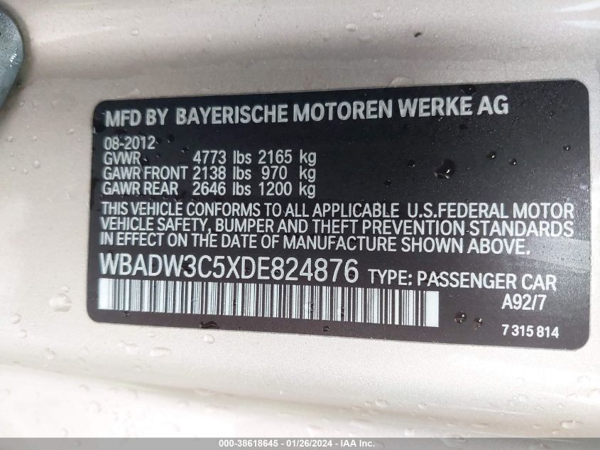 2013 BMW 328I - WBADW3C5XDE824876