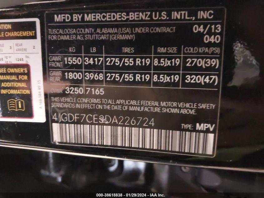 2013 MERCEDES-BENZ GL 450 4MATIC - 4JGDF7CE3DA226724