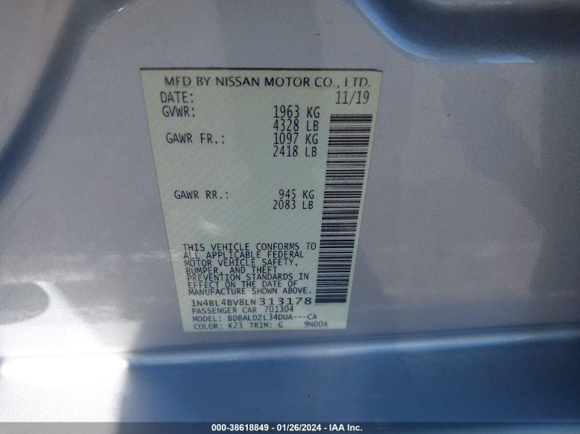 2020 NISSAN ALTIMA S FWD - 1N4BL4BV8LN313178